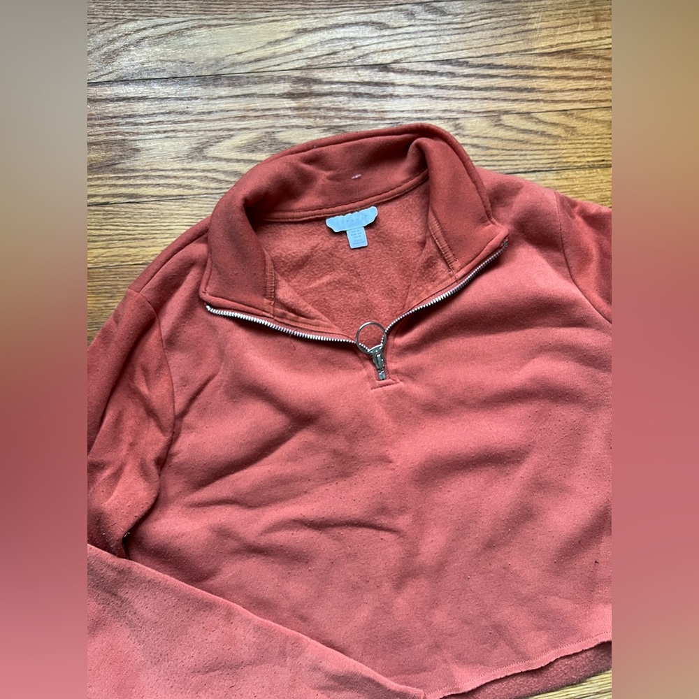 Topshop cropped orange quarter zip sweatshirt